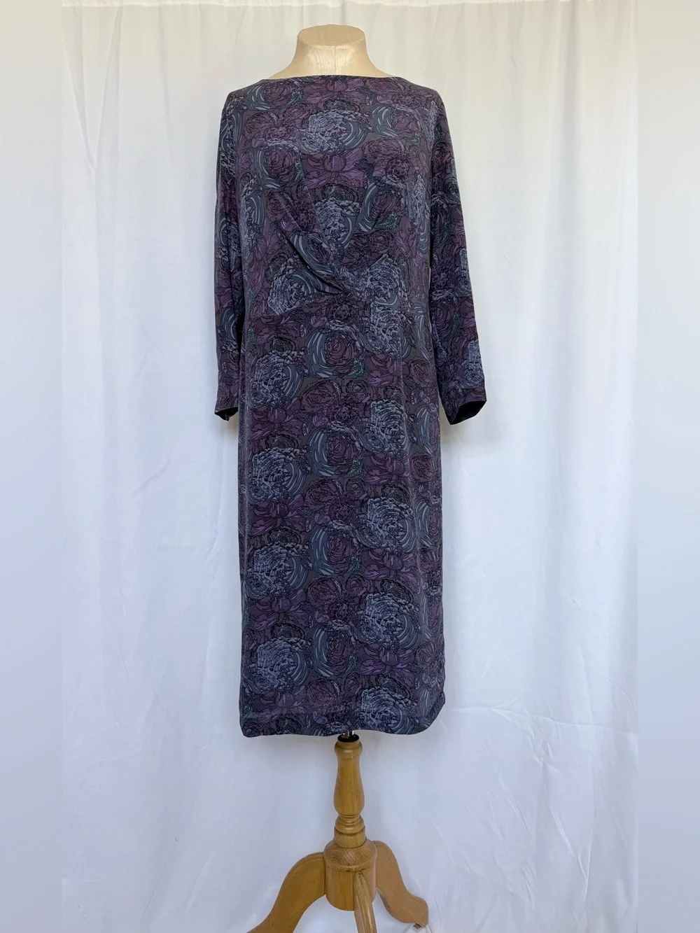 LIBERTY ART / LONDON 💯 Silk VTG Midi Boatneck Twist Detail Floral Dress - Picture 6 of 15